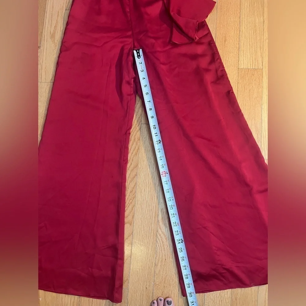 KEEPSAKE the Label Red Satin Sleeveless Ruffle Wide Leg Jumpsuit in Size XS - Picture 6 of 13